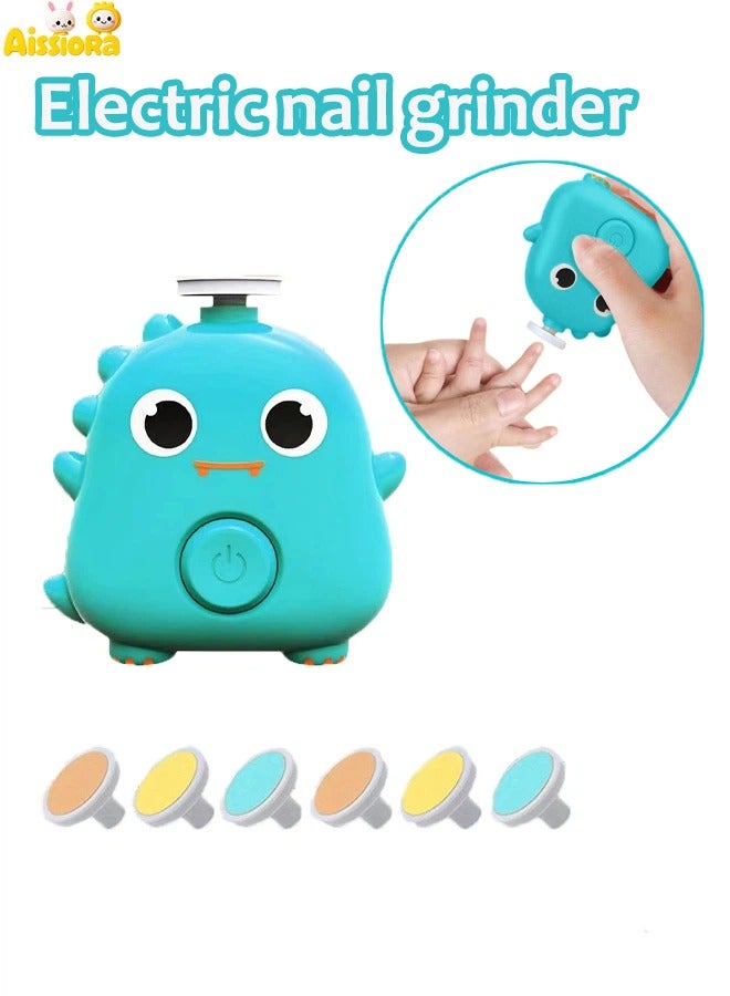 Aissiora Electric nail clippers Baby nail trimmer Children's nail clippers Splash-proof electric manicurator Cute dinosaur shape With 6 grinding heads - Image 1